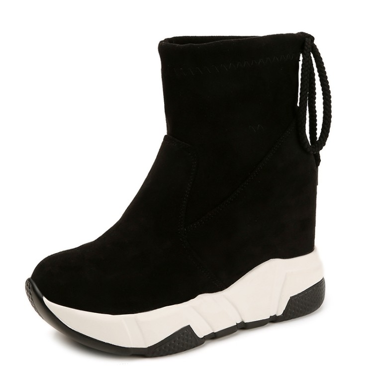 Cootelili Vrouwen Enkellaarsjes Platforms Schoenen Vrouw Hoge Hakken Binnen Hoogte Toenemende Faux Suede Laarzen Lace Up Sneakers 35-39: Black / 6