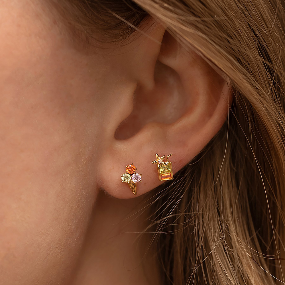 Boucles d'oreilles en plaqué or 18K, 1 paire, , doux, sucette, crème glacée, Helix, Cartilage, Piercing, bijoux, , été
