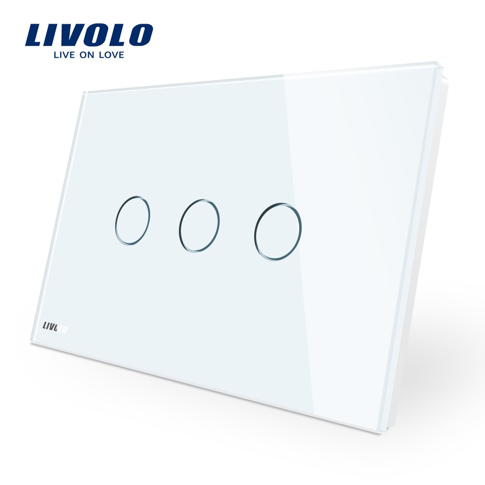 LIVOLO Wall Switch Ivory White Glass Panel, AU US C9 Standard Touch Light Switch with LED indicator,dimmer remote control: 3gang