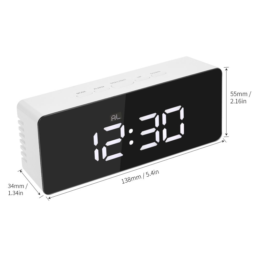 Digital LED Alarm Clock 12H/24H Alarm and Snooze Function Mirror Clock Indoor Thermometer Electronic Desktop Table Clocks USB