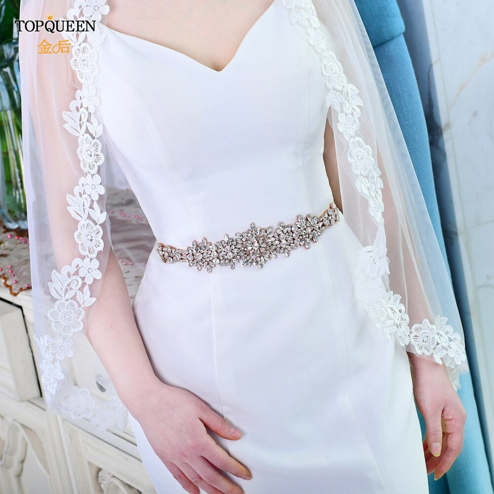 TOPQUEEN S319-RG Luxus Hochzeit Abendkleid Gürtel Jeweled Gürtel für Frauen Strass Applikationen Rose Gold Gürtel Hochzeit Zubehör