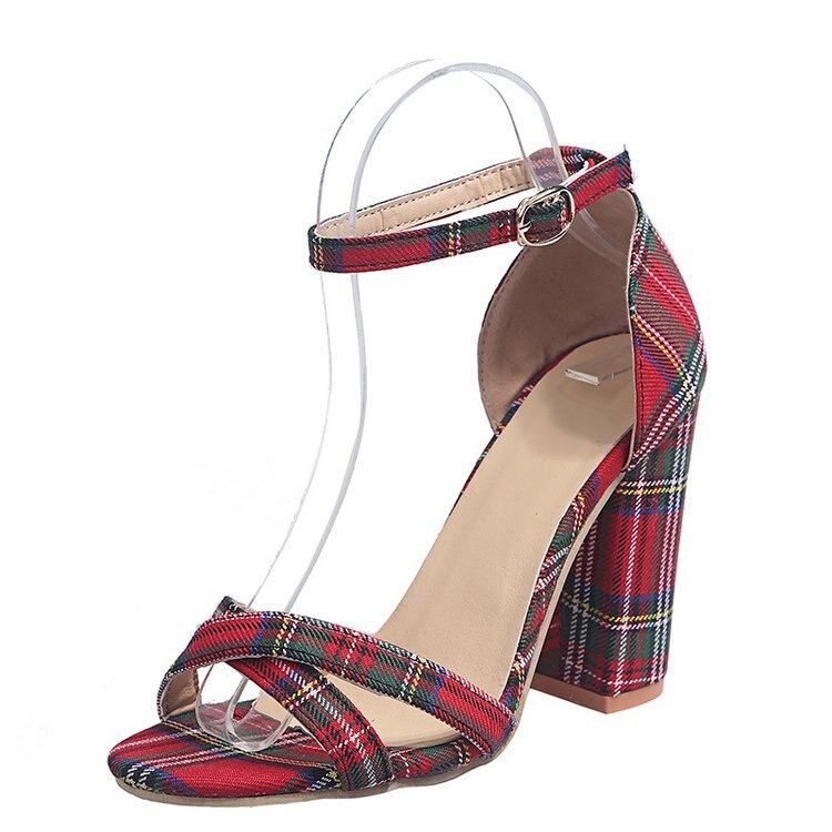 2020 store størrelse 35-43 hæle kvinder pumps røde sandaler plaid sko kvinder lavvandede høj fest bryllup sko: Rød / 37