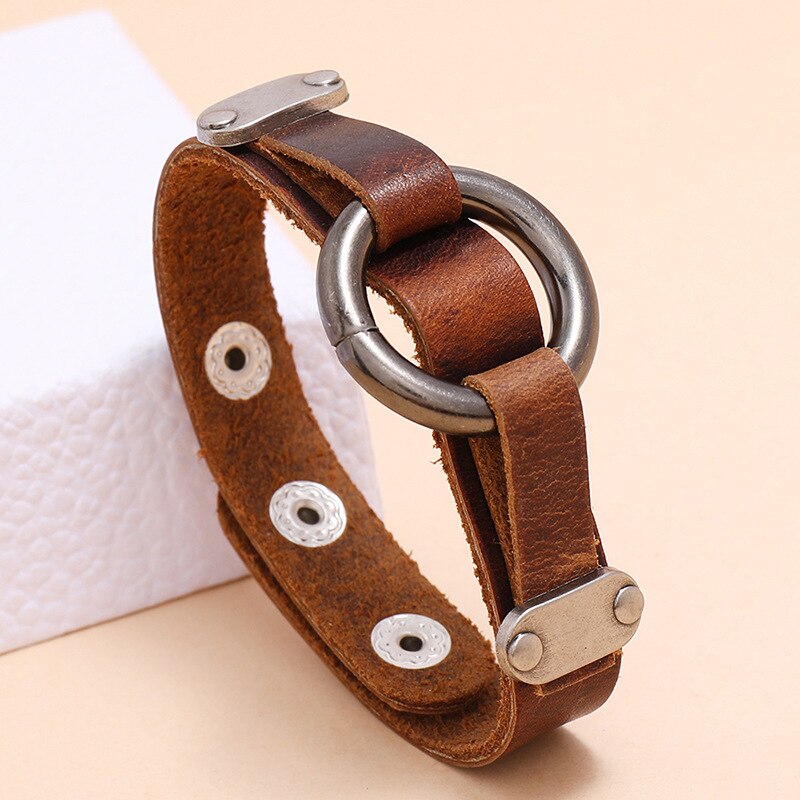 Nouveaux Bracelets en cuir pour hommes et femmes, breloques enroulées en cercle métallique, multicouches tressées, bijoux ajustables
