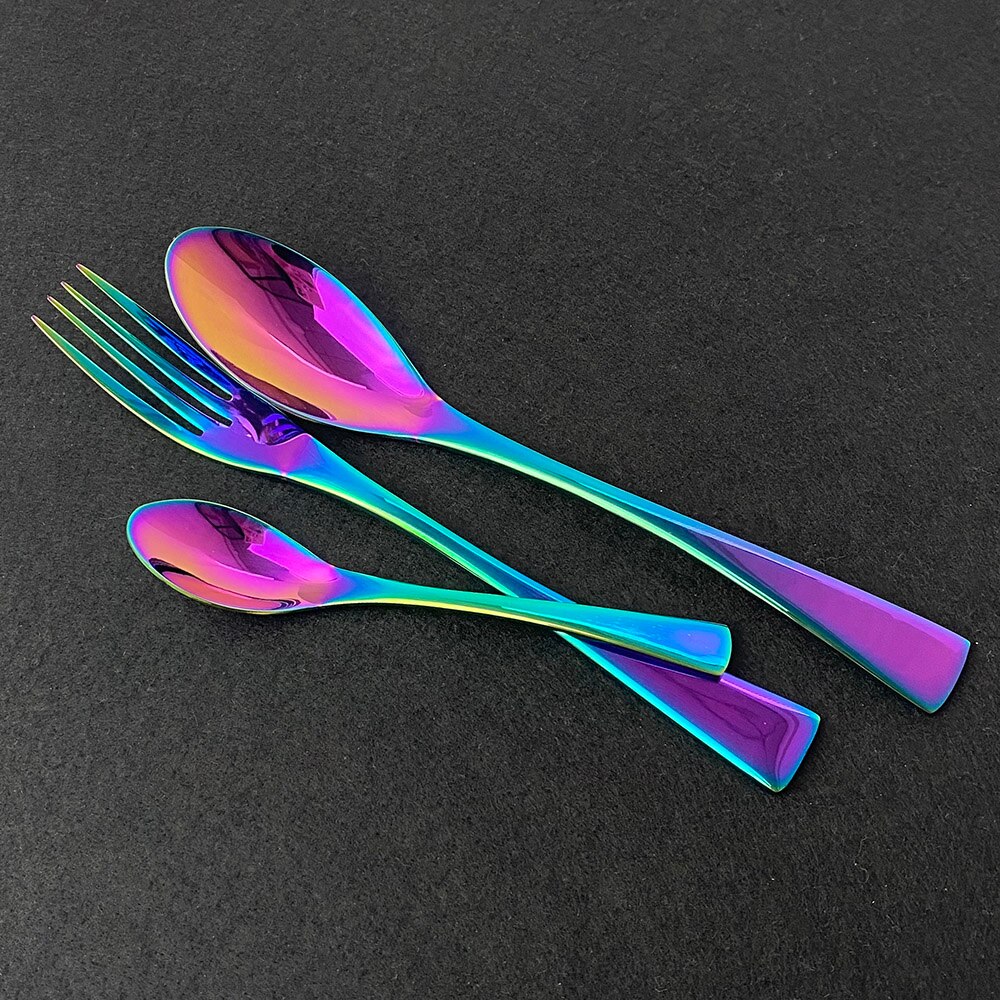 Western Rainbow Metal Cutlery Set Fork Knife Spoon Dinnerware 18/10 Stainless Steel Steak Fork Spoon Knife Set