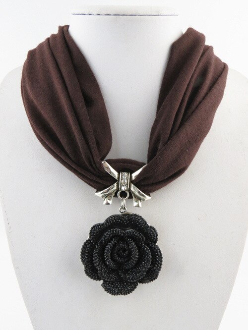 Classic Black Rose Flower Pendant Tassel Scarf Necklace Soft Cotton Neck Wrap Party Short Polyester Scarf Women: 5