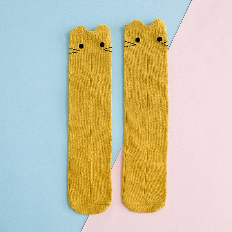 Calcetines de algodón puro para bebés edad 0-3T, patrón de dibujos de conejos, un par de calcetines divertidos Happay para recién nacidos, calcetines para niñas: yellow / age1-3y