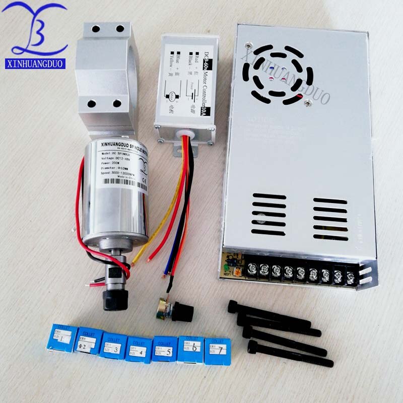 Meilleur! Broche cnc 200W refroidi par air 0.2kw moteur de fraisage et convertisseur de vitesse de broche et pince de 52mm et 7 pièces er11 pince pour bricolage