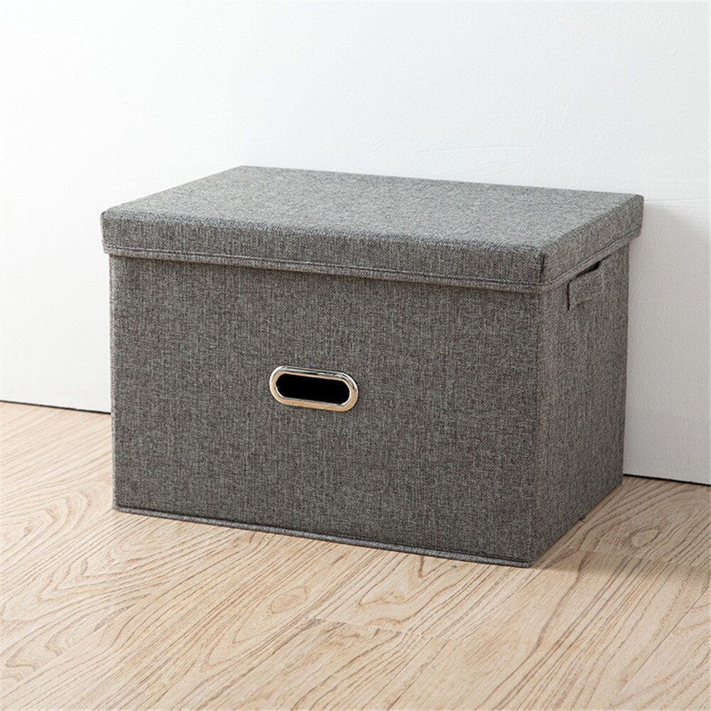 Cotton Linen Foldable Storage Box Household Drawer Clothes Sort Finishing Box Practical Anti-dust Storage Organizer with Lid: gray XL