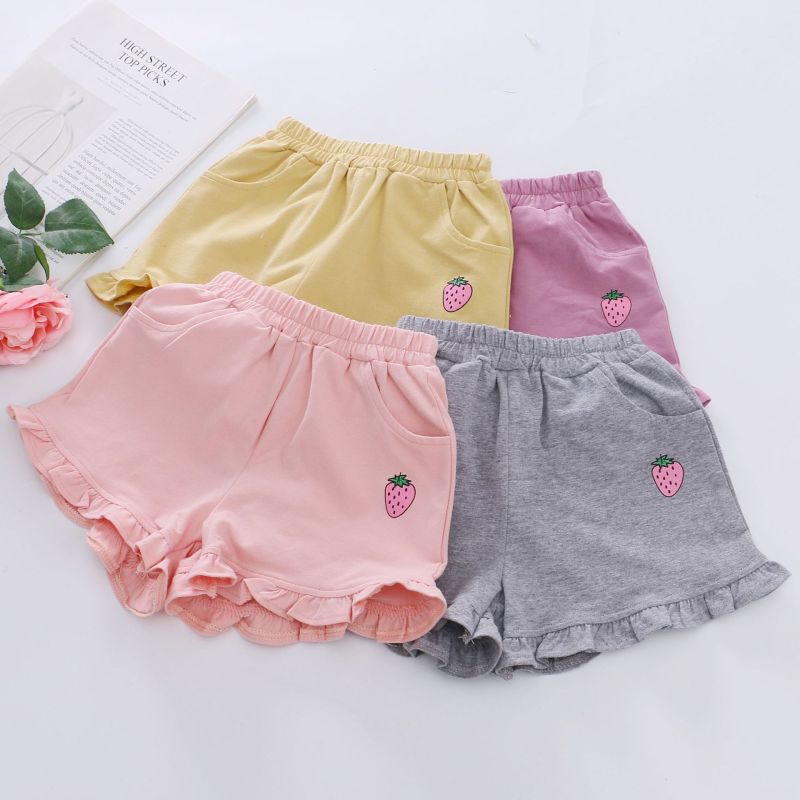 Toddler Baby Girls Shorts Cotton Strawberry Print Girl Short Summer Casual Kids Bloomer Outfit Cute Lace Pants 1-4Y