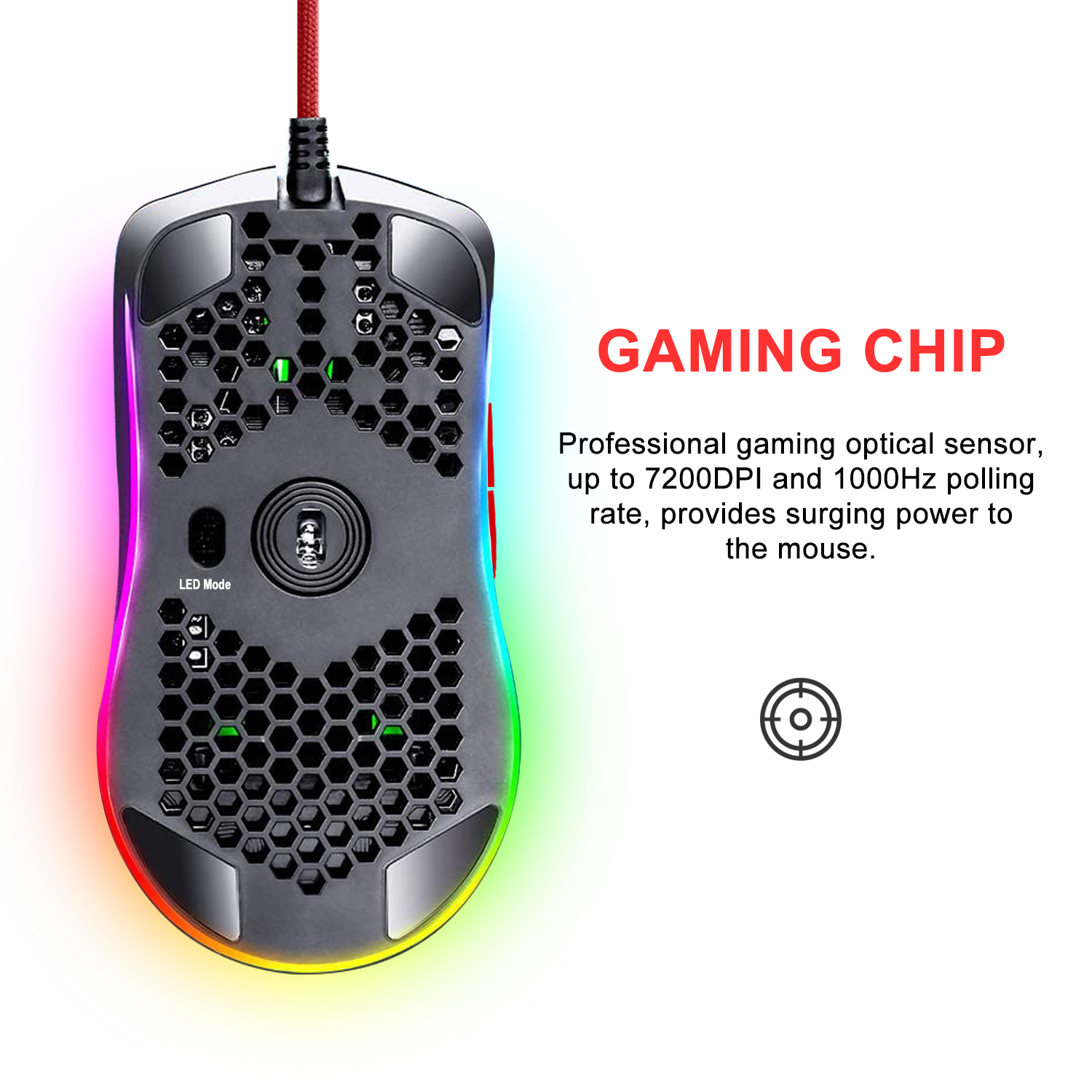 RedThunder M6 Lightweight Honeycomb Shell Wired RGB Gaming Mouse - Programmable 7 Buttons - Adjustable 7200 DPI-for PC PS4 Xbox