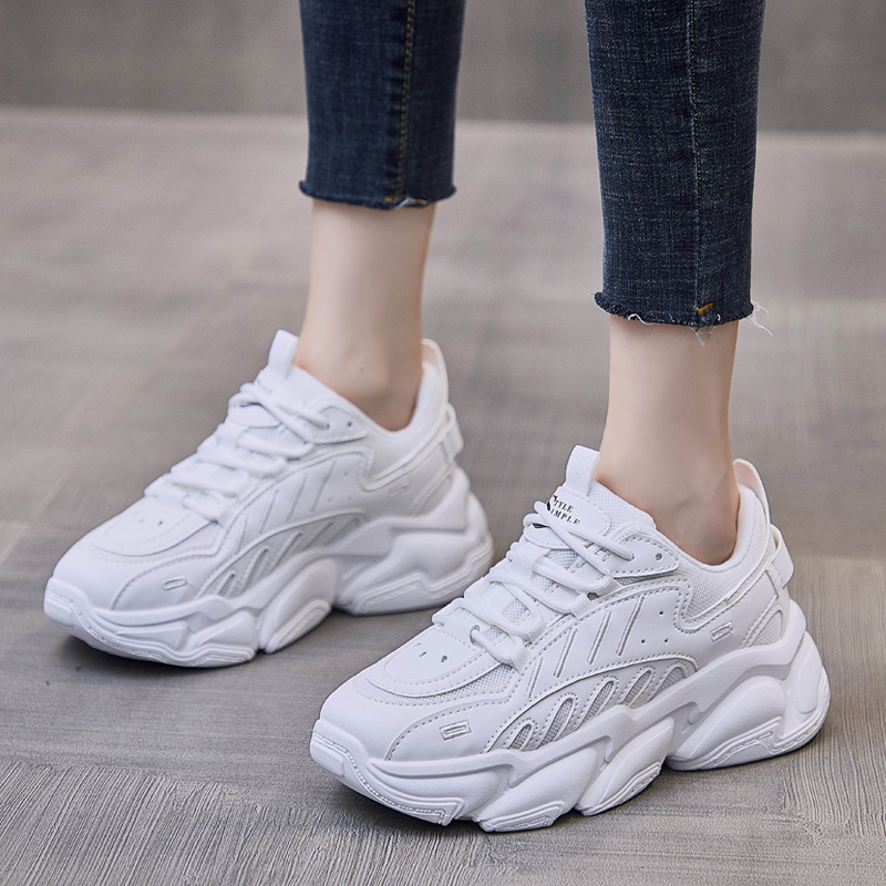 Women Platform Sneakers Leather tennis Ladies Chunky Shoes White Woman High Black Brand Thick soled Wedge Sneakers