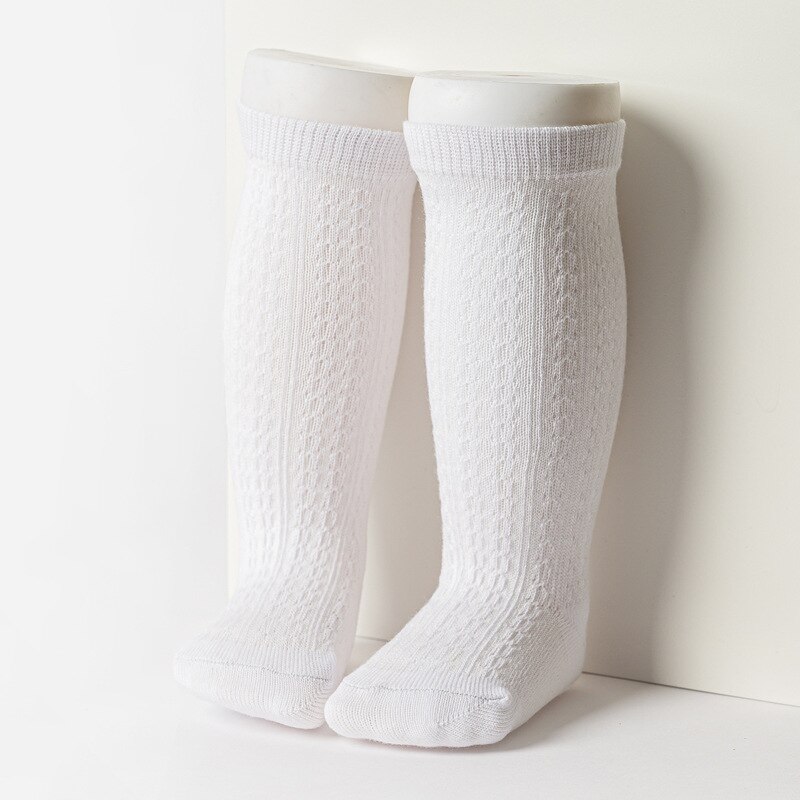 Wecute Neue Baby Mädchen Baumwolle Knie Hohe Socken Einfarbig freundlicher Kleinkind Doppel Nadel Kurze Socken Für freundlicher Baby socken: Weiß / 11cm Pro 12-24Monat