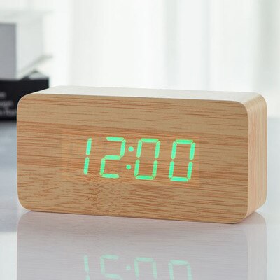 JINSUN Alarm Clocks Wood Bamboo LED Thermometer Digital Voice Table Clock Big Numbers Digital Clock KSW103: bamboo-green