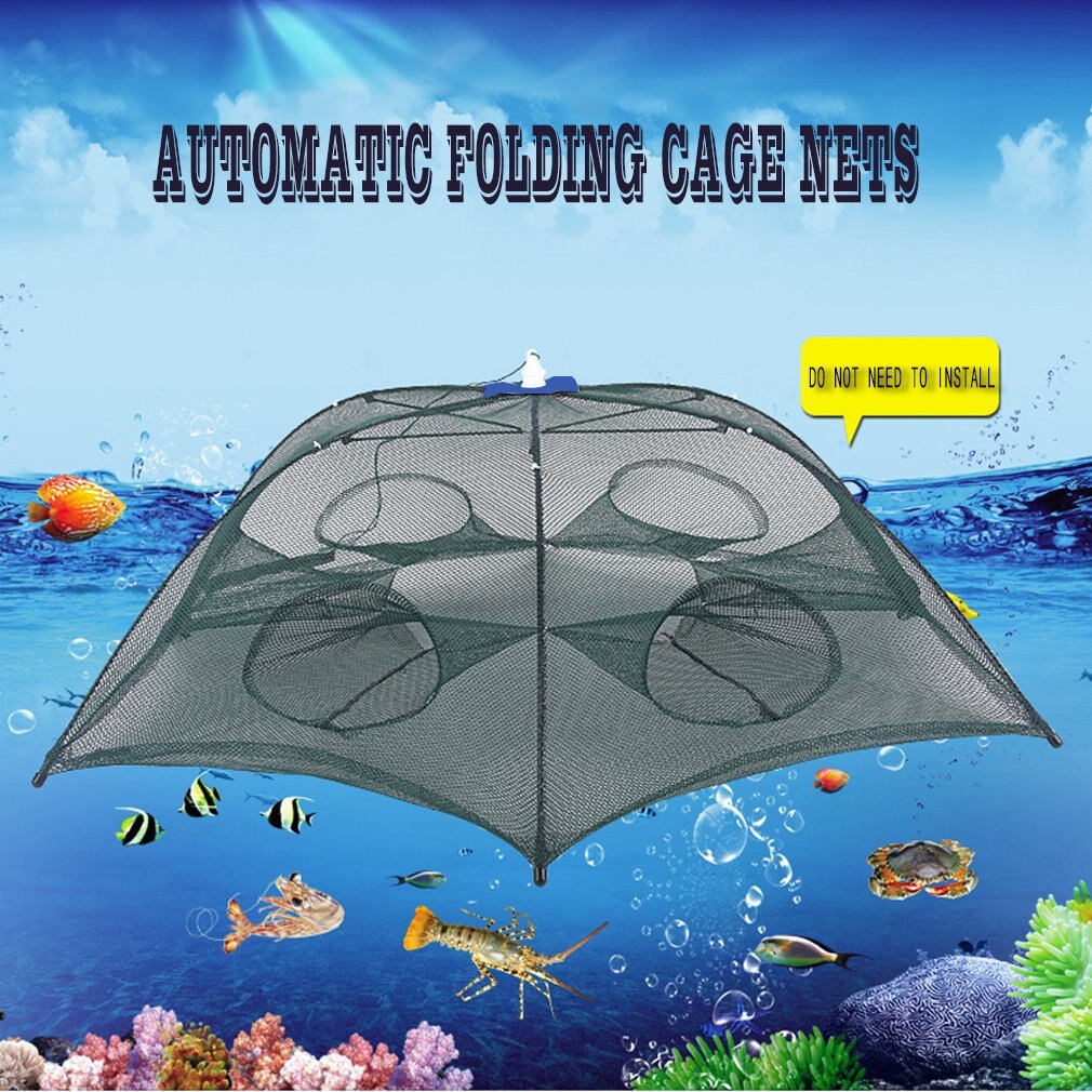 Folded Portable Hexagon 6 Hole Automatic Fishing Shrimp Trap Fishing Net Fish Shrimp Minnow Crab Baits Cast Mesh Trap Sales