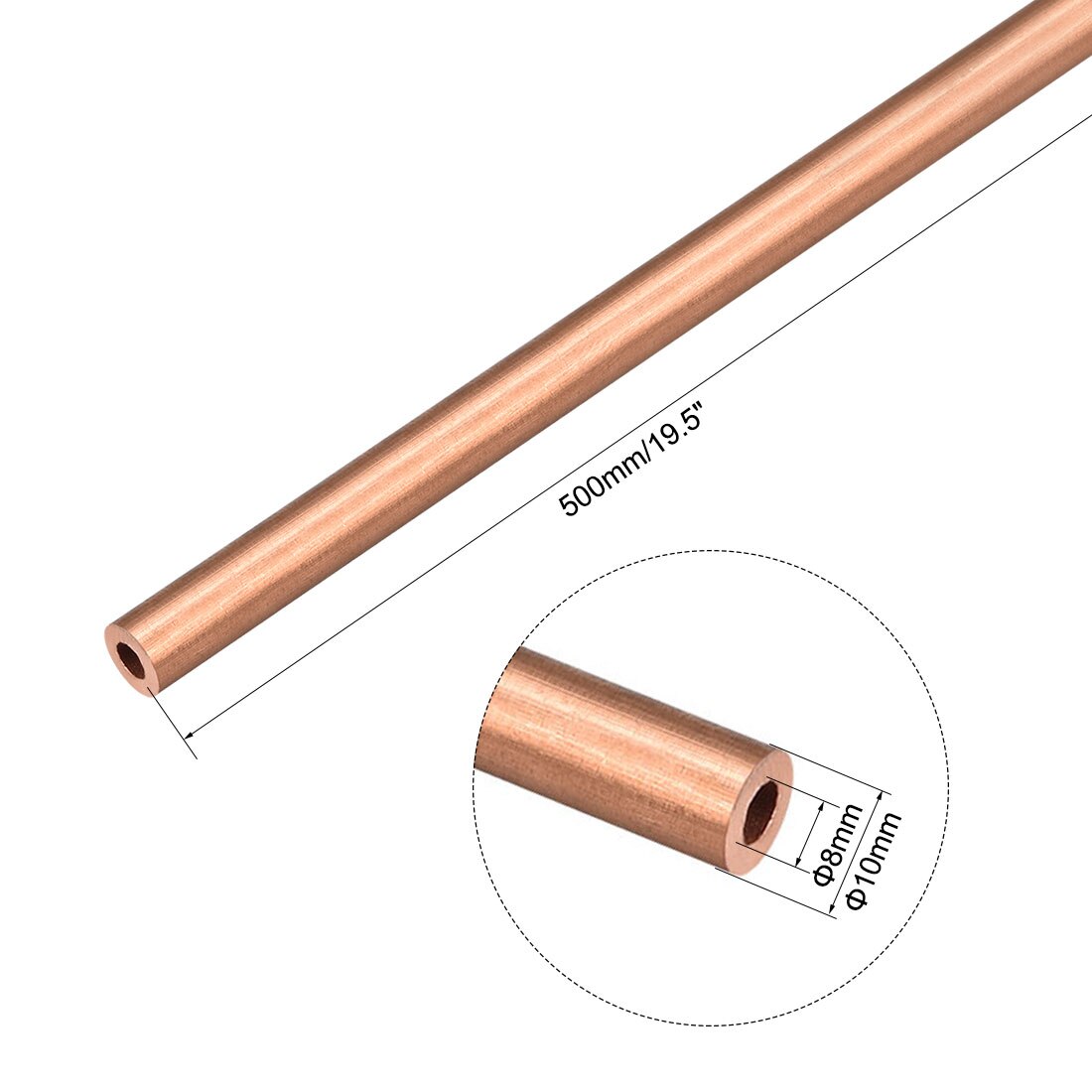 uxcell 2Pcs Copper Round Tube Pipe 10mm Outside Diameter X 8mm Inside Diameter 500mm Long Seamless Round Tube Durable