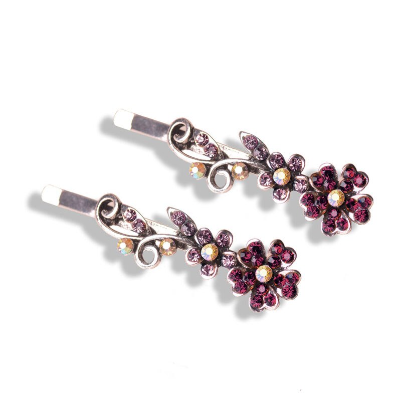 Morkopela Girls Flower Hairpin Pairs Rhinestone Hair Clip Jewelry For Women Party Banquet Hair Pins Accessories: flower-purple