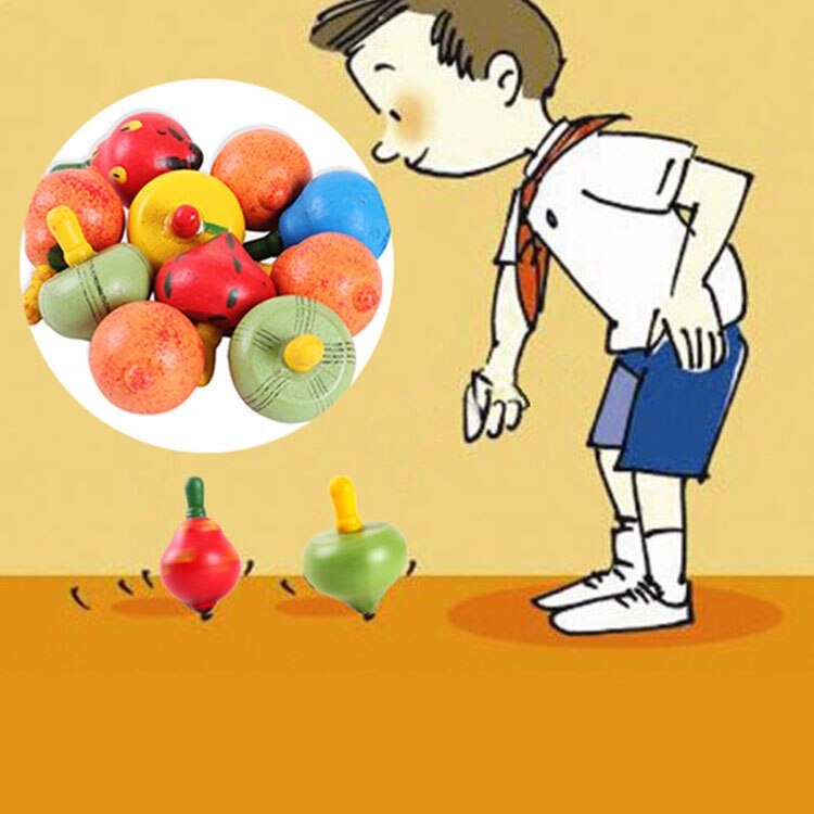 5cm trä färgglada frukt gyro liten hand roterande snurra klassiska leksaker för barn vuxen lättnad stress skrivbordslek leksak