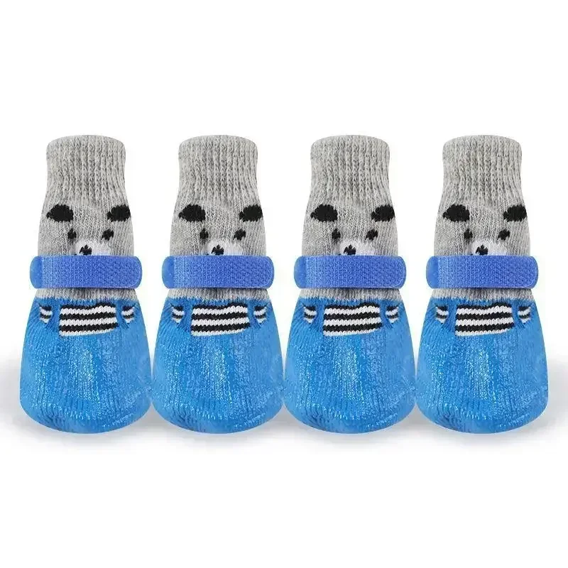 Dog Socks Waterproof Shoes Breathable Socks for Doggy Cat Non-Slip Soles Adjustable Small Dog Paw Socks for Indoor Outdoor: S / Blue