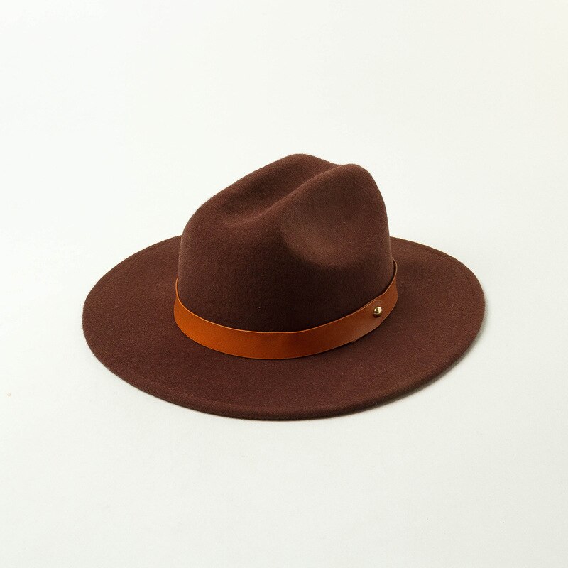 Uspop kvinder efterår vinter hatte 100%  uld fedoras bælte dekoreret jazz hat: Brun