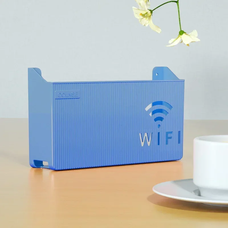 Wireless Wifi Router Storage Box Plastic Wall-mounted Cable Power Bracket Organizer Shelf Home Decor cajas organizadoras: Blue
