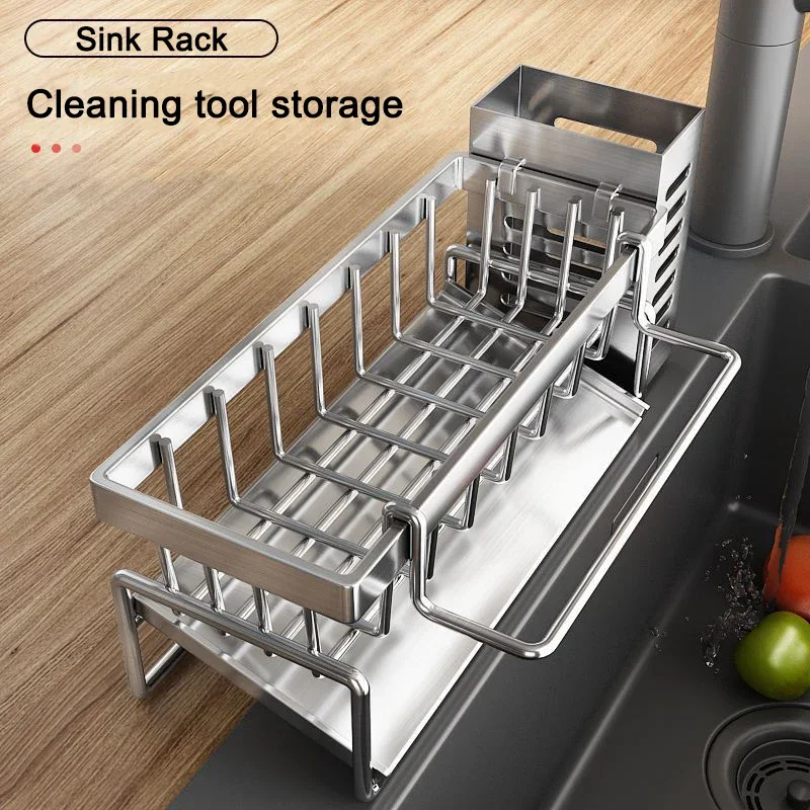 Estante de almacenamiento de Herramientas de limpieza de fregadero, escurridor multifuncional de cocina para esponja limpiadora, organizador, colgador de trapo