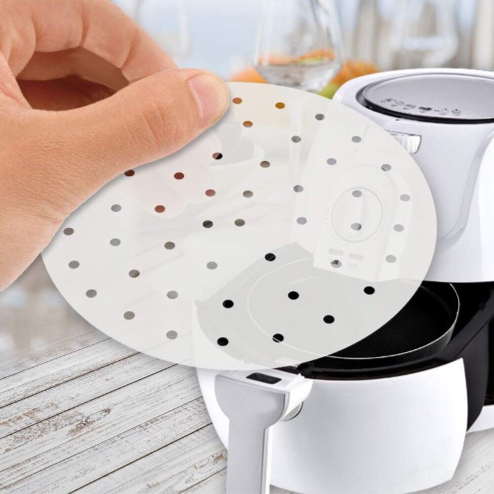 100 stk Airfryer Dampinnsatser 8 Tommer - Perforert Tremassepapir ikke-pinne