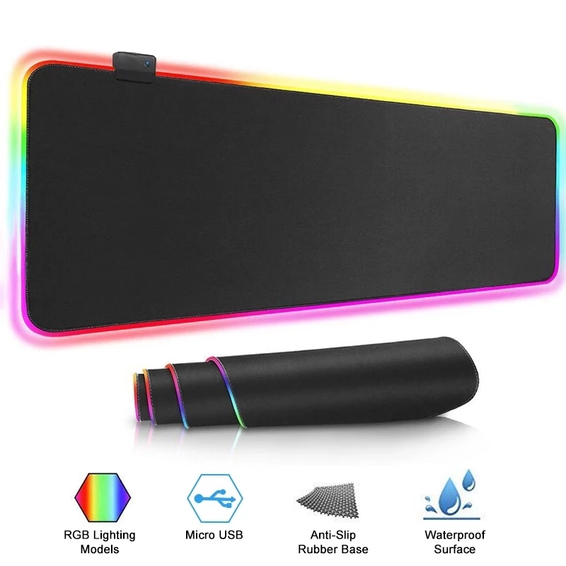 RGB LED Light Mousepad Waterproof Large Gaming Mouse Pad Gamer Mouse Carpet Big Mause Keyboard Pad PC Desk Play Mat with Backlit: XXL