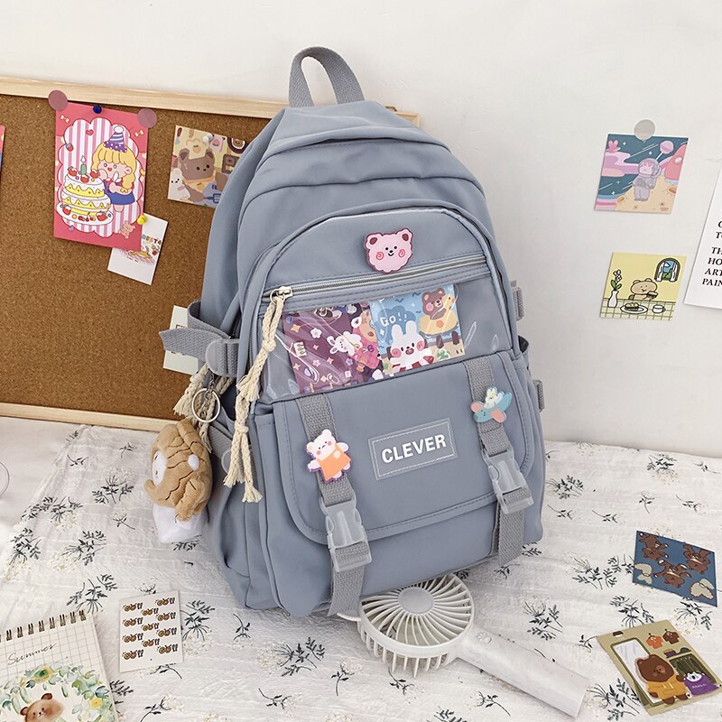 DCIMOR Neue Wasserdichte Nylon Frauen Rucksack Weibliche Multi-tasche Reisetasche transparent Tasche Schul Kawaii Mädchen der Mochila: blau / nur backpack