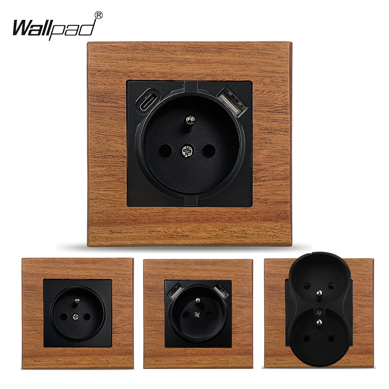 16A French Wall Socket with 2 USB TypeC EU Neutral Wood Outlet Poland Belgium Electrical Power Sockets and Switch 220V