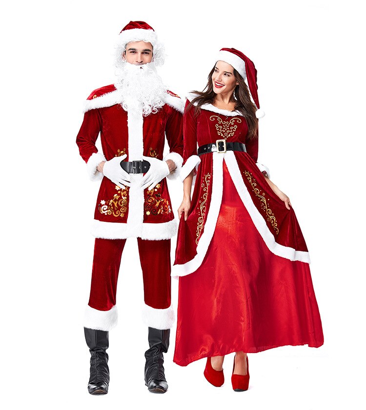 Christmas Costumes Santa Claus For Adults Velvet Red Christmas Clothes Santa Claus Costume Luxury Suit with White beard