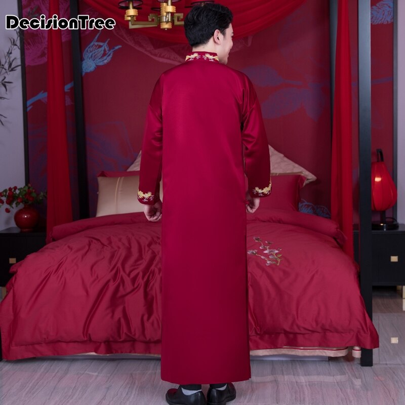 plus hombres chinos bordados batas de dragón tradicional ropa de dormir masculina ropa de dormir kimono rojo bata de baño