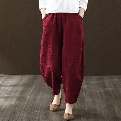 Lniane spodnie kobiet chiński styl lniane spodnie damskie w tradycyjny chiński spodnie FF820: 4 / XL