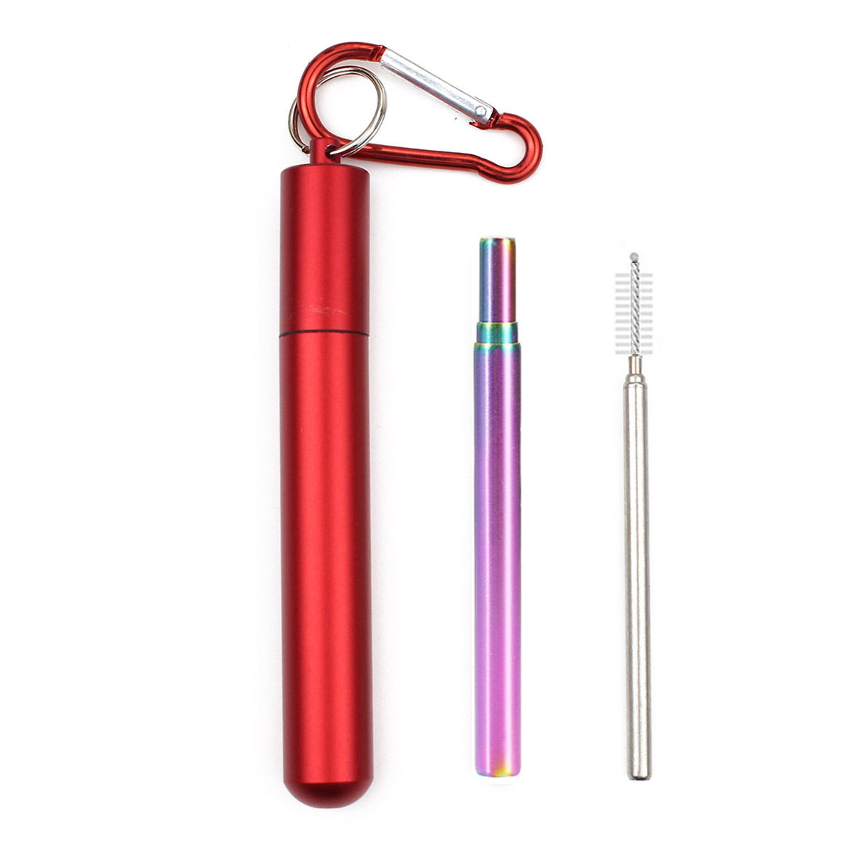 18/10 Stainless Steel Collapsible Straw Set Reusable Telescopic Drinking Straw Portable Straw For Travel Metal Drink Straw Brush: Rainbow-yuan