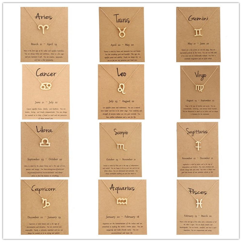 12 Constellation Pendant Necklace Zodiac Sign Necklace Birthday Message Card for Women Girl Jewelry Arrivals