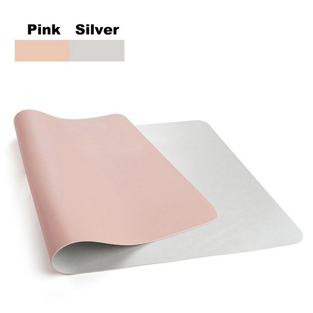 Cojín de ratón de doble-lado utilizable portátil de gran juego Mousepad ordenador portátil de PU almohadilla de cuero para escritorio gran alfombrilla de ratón para jugador Muismat 60x30 80x40cm: PinkSilver / 60x30 cm