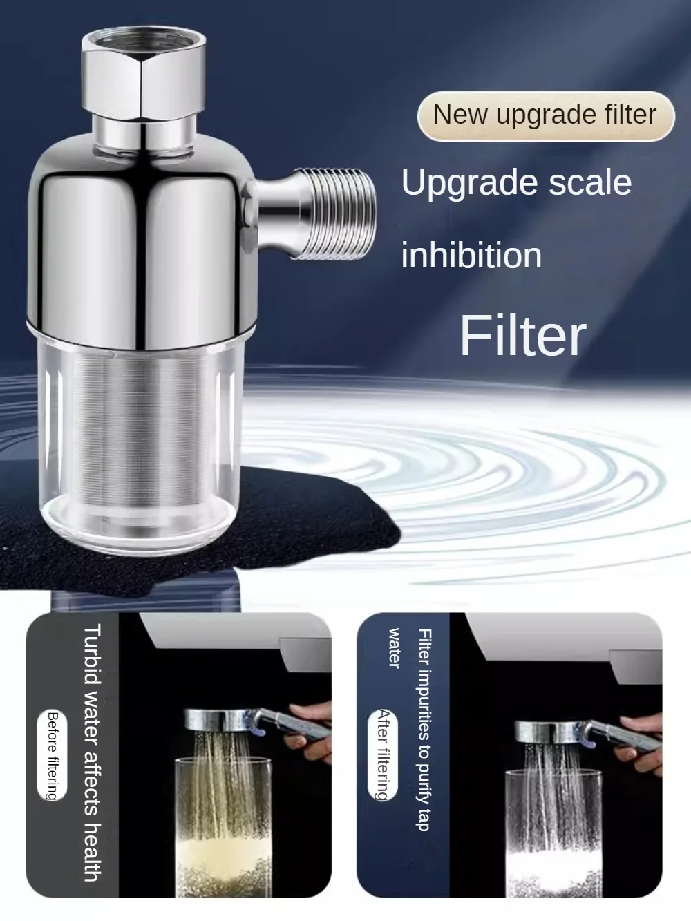 Filtro de ducha de agua del grifo doméstico de acero inoxidable, purificador antiescala, filtro frontal de entrada libre para agua potable