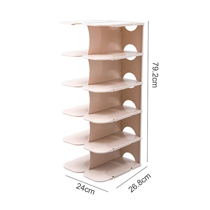DIY Assembly 6 Layers Stackable Shoe Organizer Shoe Shelf Shoe Rack Stand Space Saving Shoe Hanger Shoe Box Cabinet: Beige