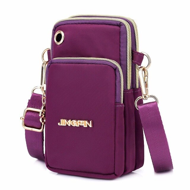 Yogodlns Waterproof Nylon Women Crossbody Phone Shoulder Bag Small Pouch Case Belt Casual Purse Wallet: Purple