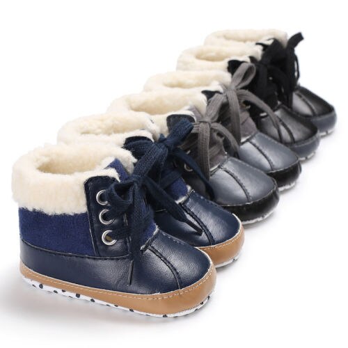 Baby drenge bløde sål krybbe sko varme støvler skridsikre sneakers 0-18m