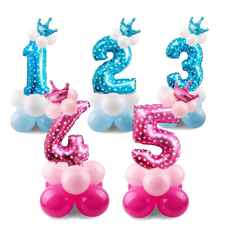 Blue Pink Number Balloon Happy Birthday Balloon 1st Birthday Party Decoration Kids Boy Girl Party Ballon Number