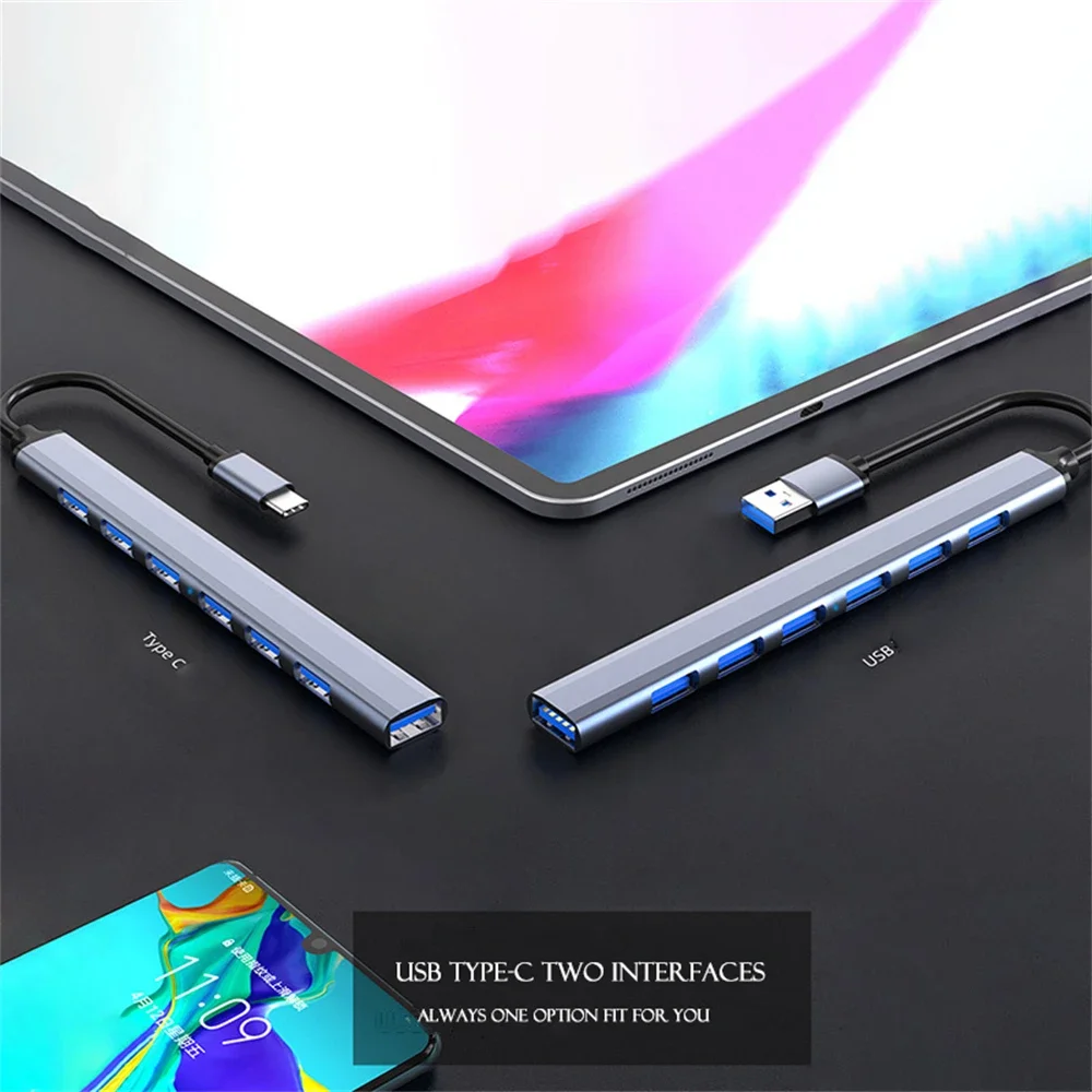 USB 3.0 Hub USB Hub 3.0 USB Splitter 7-poorts Meerdere Expander Type C Hub OTG Adapter voor Laptop PC Harde Schijf Muis Toetsenbord