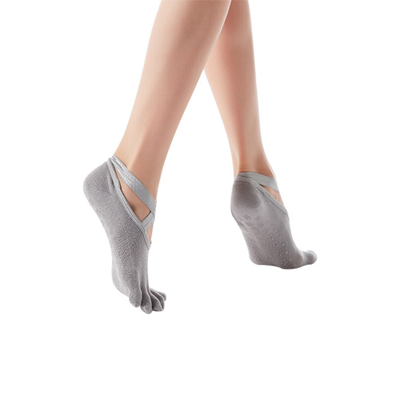 1 paar unisex-zehensocken mit rutschfestem griff für damen, geeignet für pilates, barre, barfußtraining und als hausschuhe.