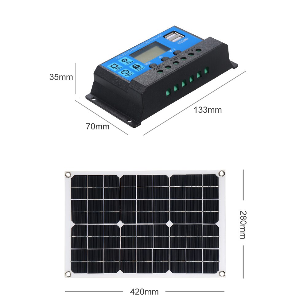 50W 5V/18V Dual Output Solar Panel with 2 USB Ports Car Charge IP65 Waterproof 12V/24V Solar Charge Controller 10/20/30/40/50A