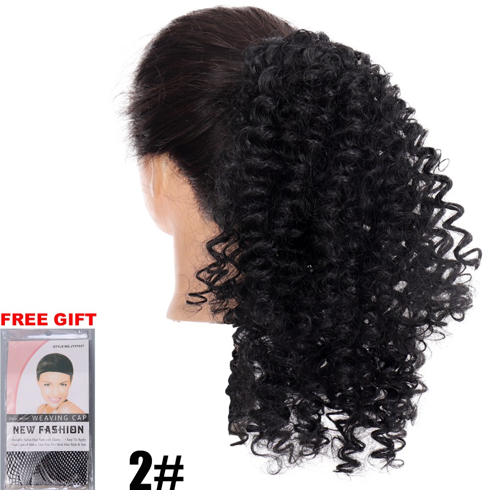 XUANGUANG Short Kinky Curly Drawstring Cooperate 2 Clips Ponytail Synthetic Curly Hair Extensions For Women: 2