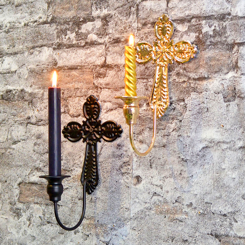 Chandelier mural en forme de croix en fer, 1 pièce, décoration murale d'église, bougeoir, luminaire pour Banquet et mariage, tentures croisées