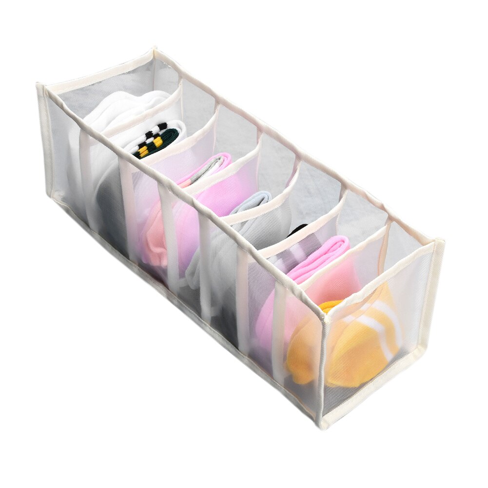 Underwear Storage Boxes Clothes Organizer Drawer Nylon Divider Closet Organizer For Folding Ties Socks Shorts Bra Organizer: White 7 Grids