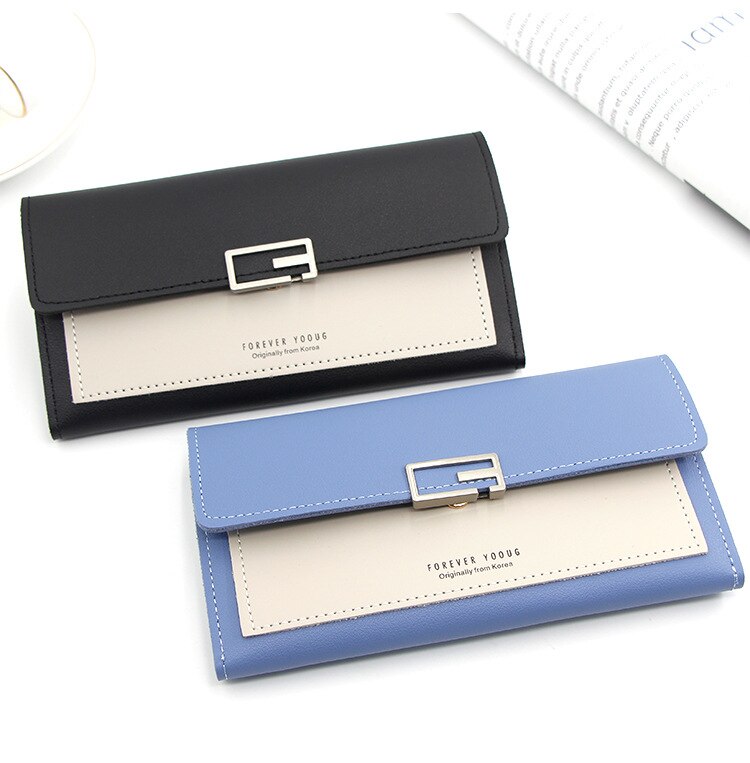 Style Long Korean Style Women's Wallet Simple Clutch Bag Tri-Fold Multi-Function Buckle Multi-Card Position Change Wallet