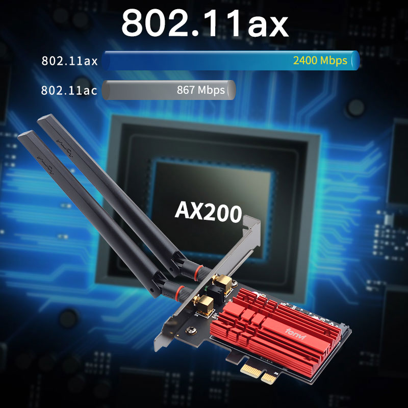 Fenvi  ax3000 2400 mbps dual-band draadloze desktop pcie voor  ax200 kaarten 802.11ax 2.4g / 5 ghz bluetooth 5.0 pci express