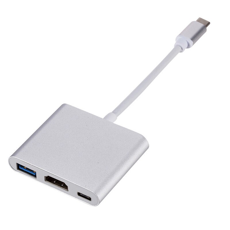 USB C HUB to HDMI-compatible For Macbook Pro/Air Thunderbolt 3 USB Type C Hub to HDMI-compatible USB 3.0 Port USB-C Power: Silver