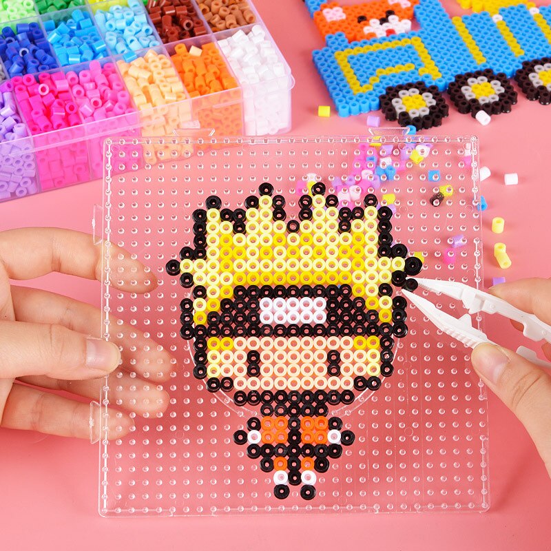 Ensemble de perles de hama de 5mm et 2,6mm avec fer à repasser, jouet pour bricolage de 100% , 24 / 72 couleurs,